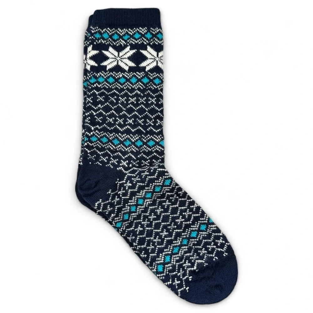 No Nonsense Fair Isle Mid Calf Boot Socks Snowflakes Size 4-10 Navy‎ 3 Pairs